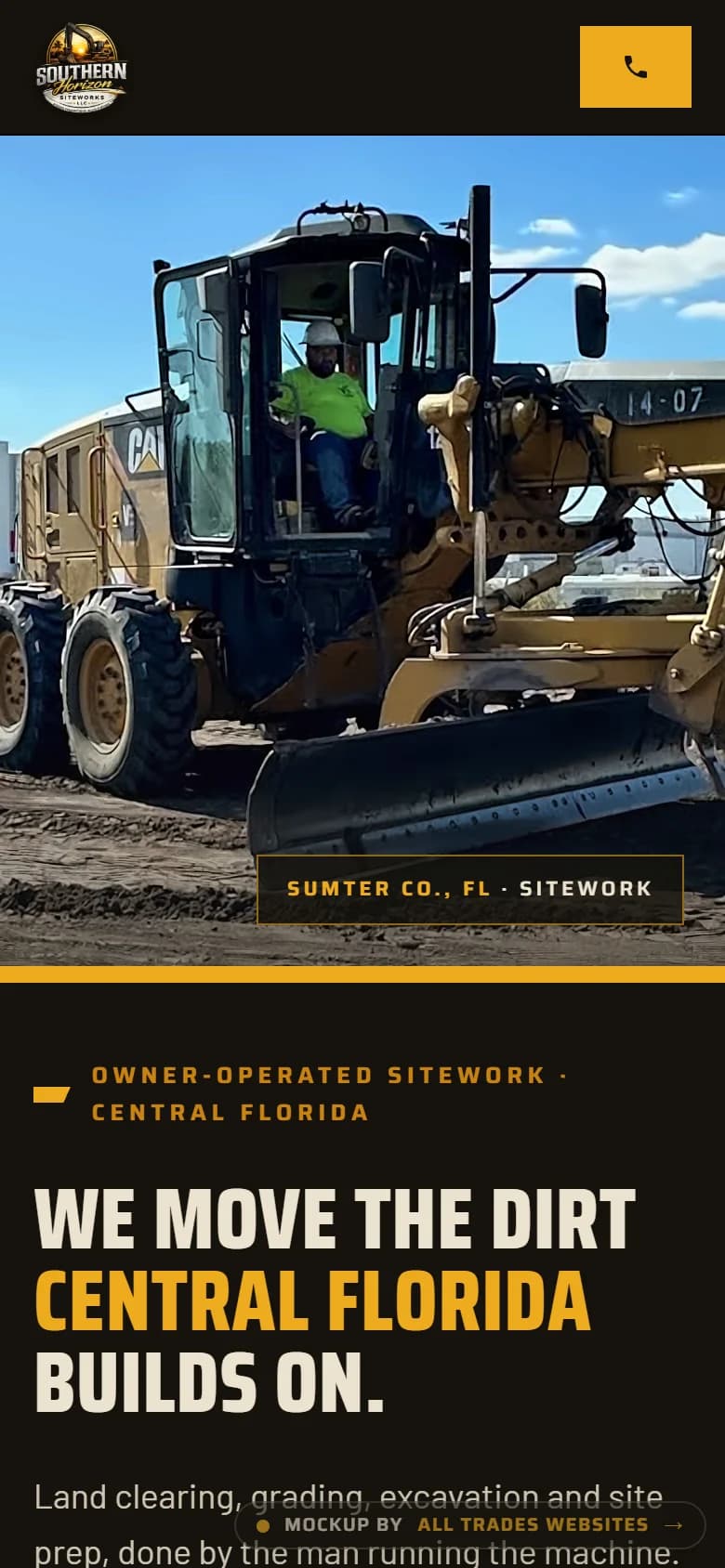 Sitework & Excavation website built by All Trades Websites