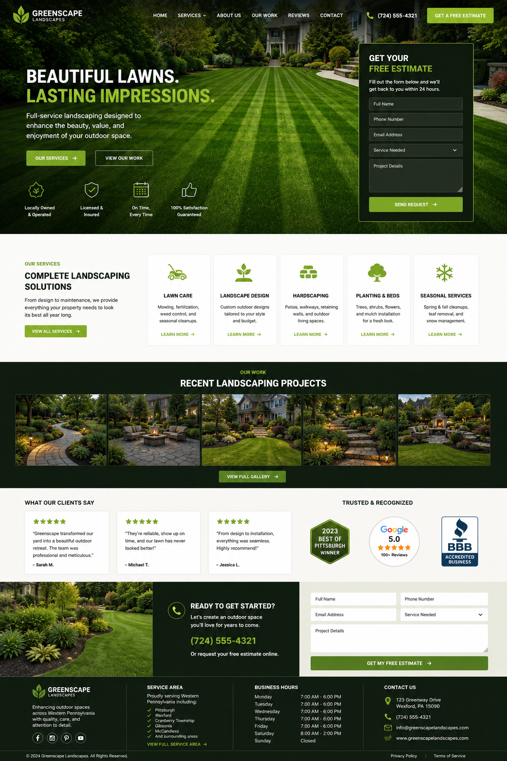 Landscaping Company Website example